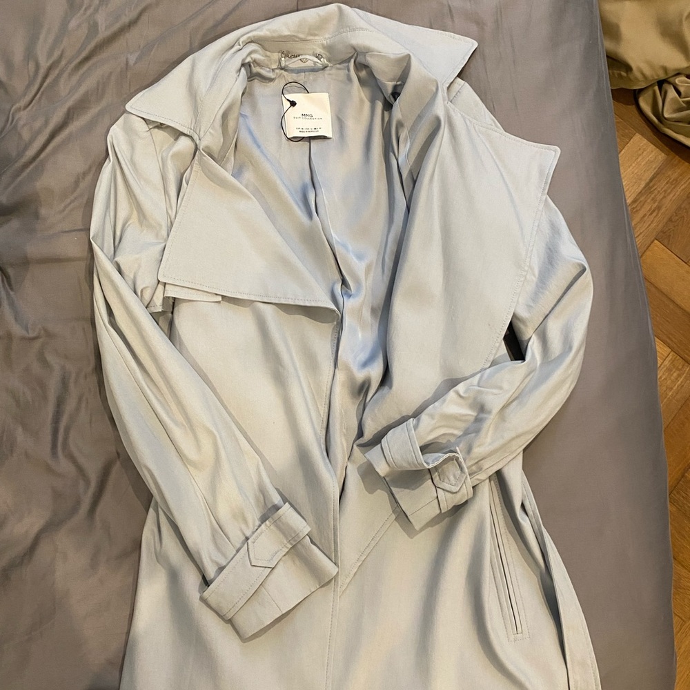 Mango light blue/gray raincoat trench coat